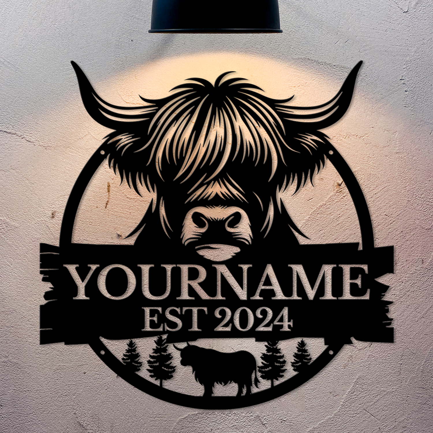 Personalized Highland Cow Metal Sign – Custom Name Wall Decor