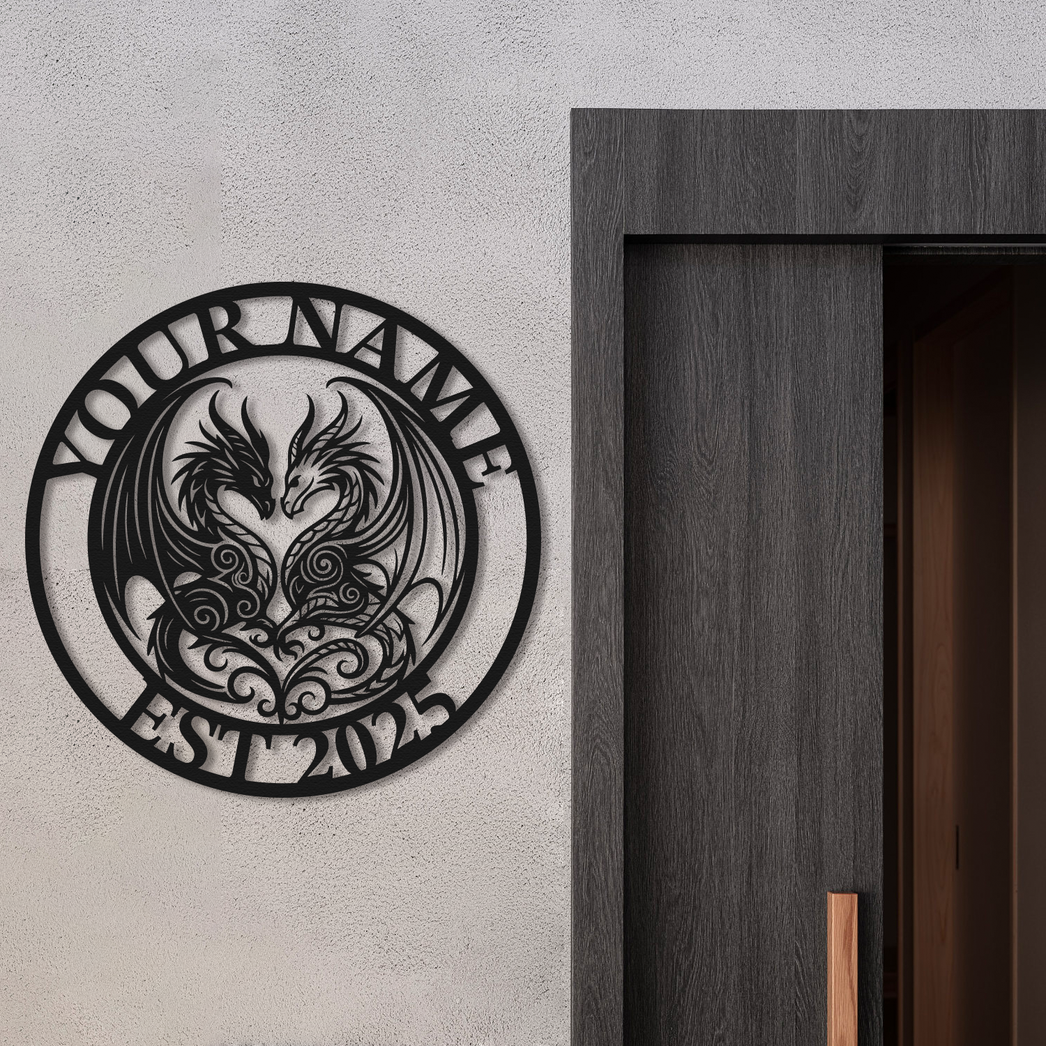 Personalized Double Dragon Metal Sign – Custom Name Wall Decor