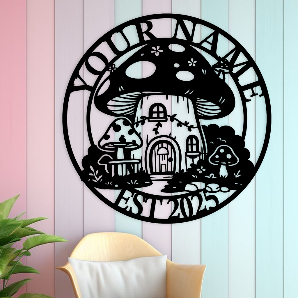 Personalized Mushroom House Metal Sign