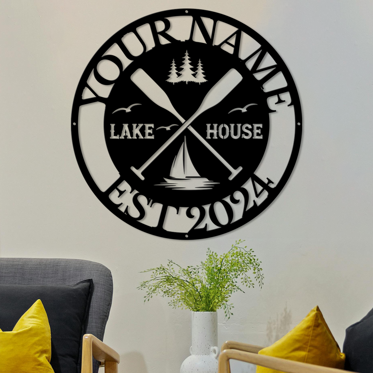 Personalized Lake House Metal Sign – Custom Name Wall Decor