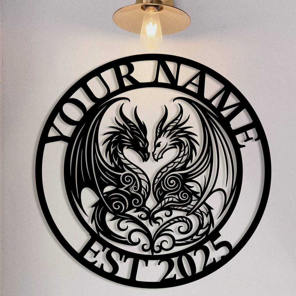 Personalized Double Dragon Metal Sign – Custom Name Wall Decor