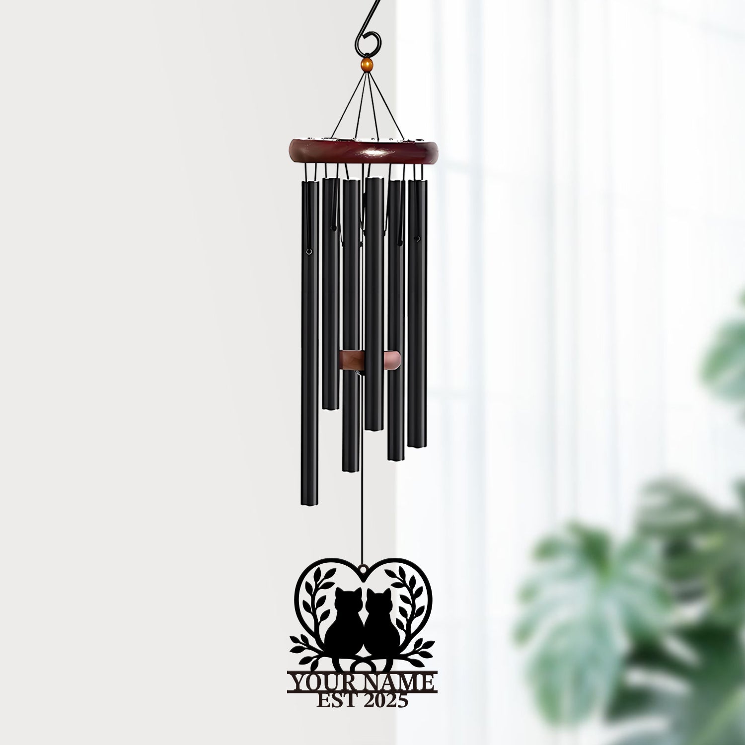 Personalized Two Cats Heart Wind Chime