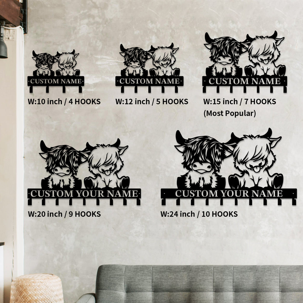 Personalized Highland Cow Metal Hook Rack