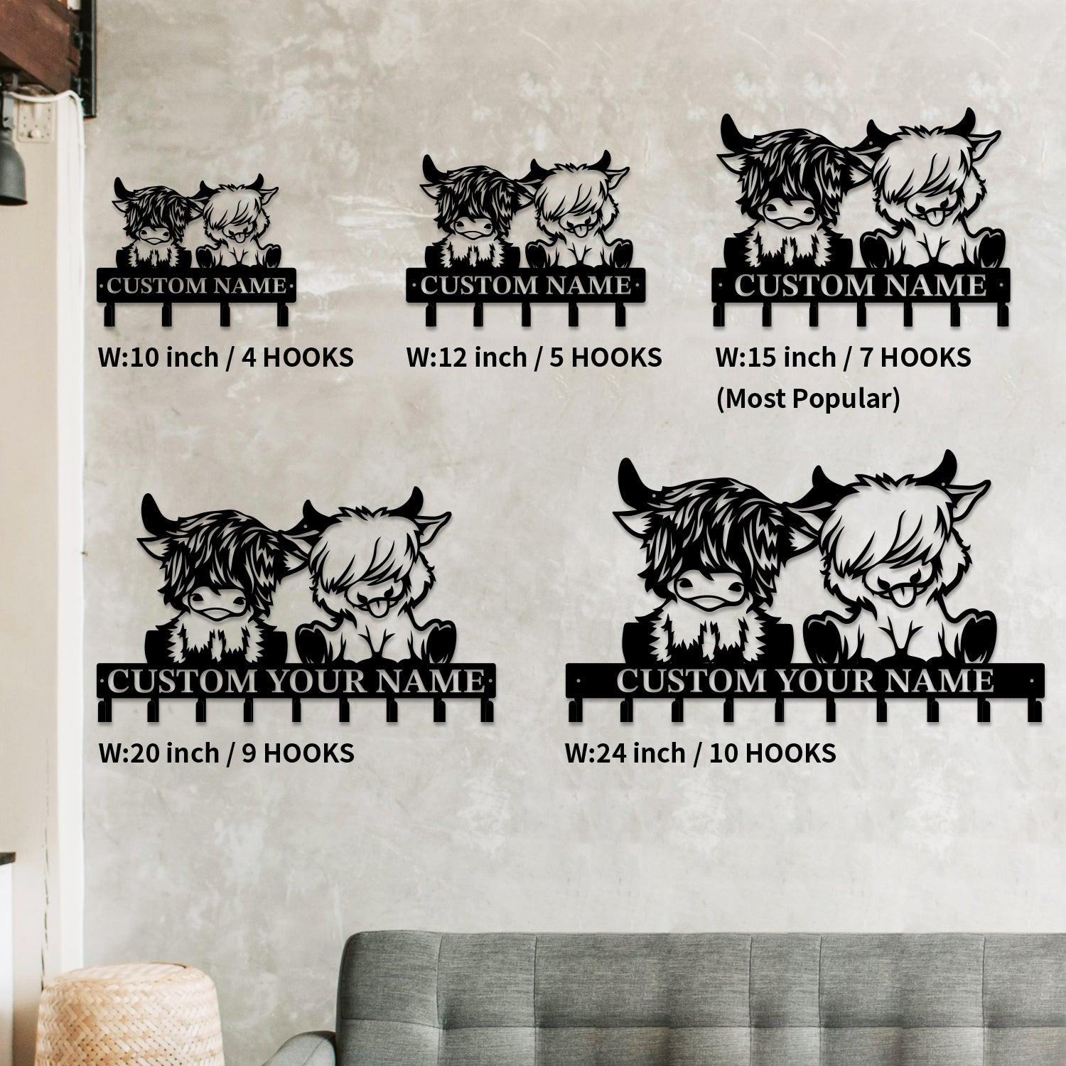 Personalized Highland Cow Metal Hook Rack
