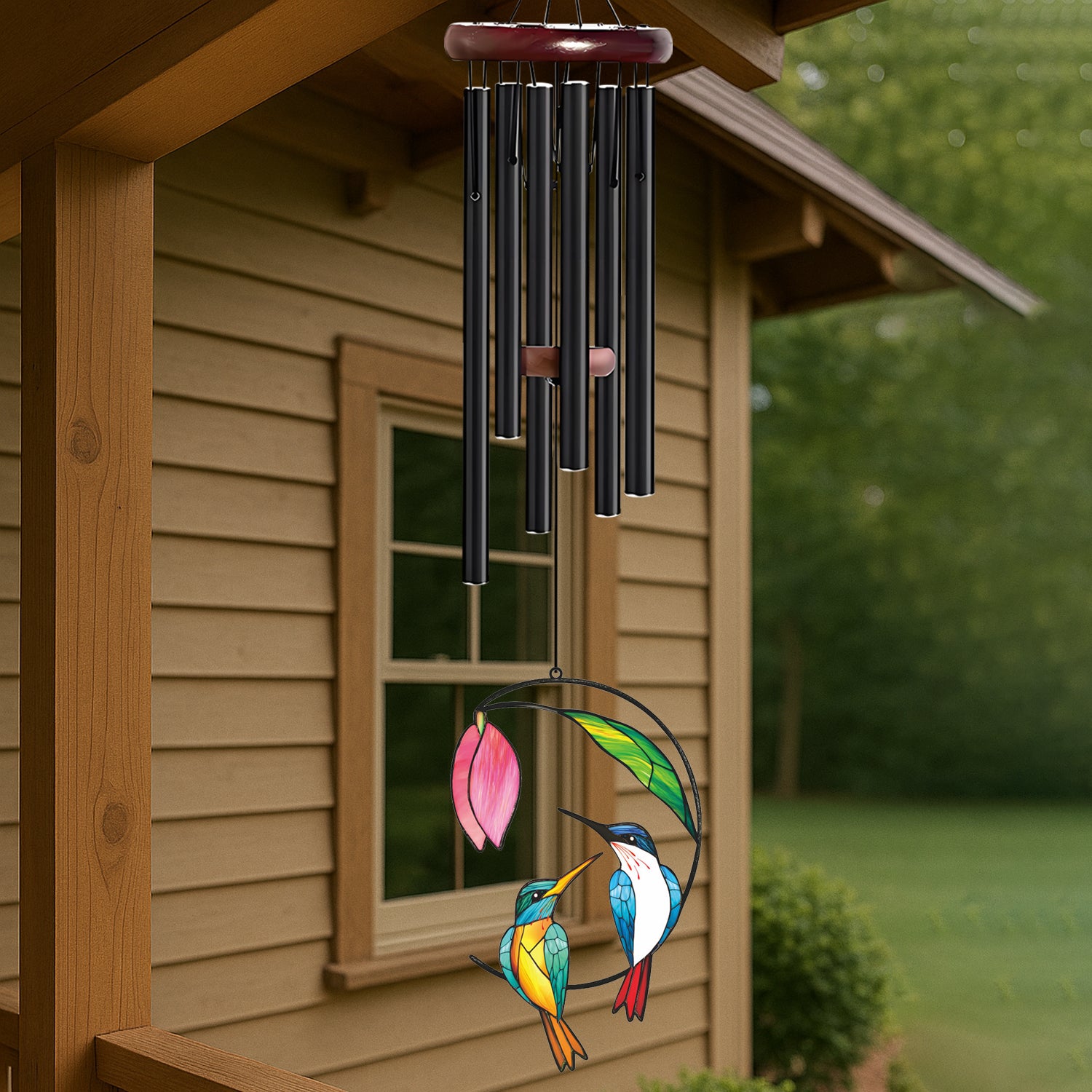 Twin Hummingbird Pink Flower Wind Chime – Style Wind 363