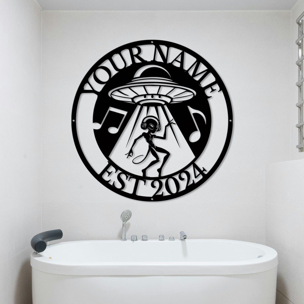 Personalized Alien UFO Music Metal Sign – Custom Name Wall Decor