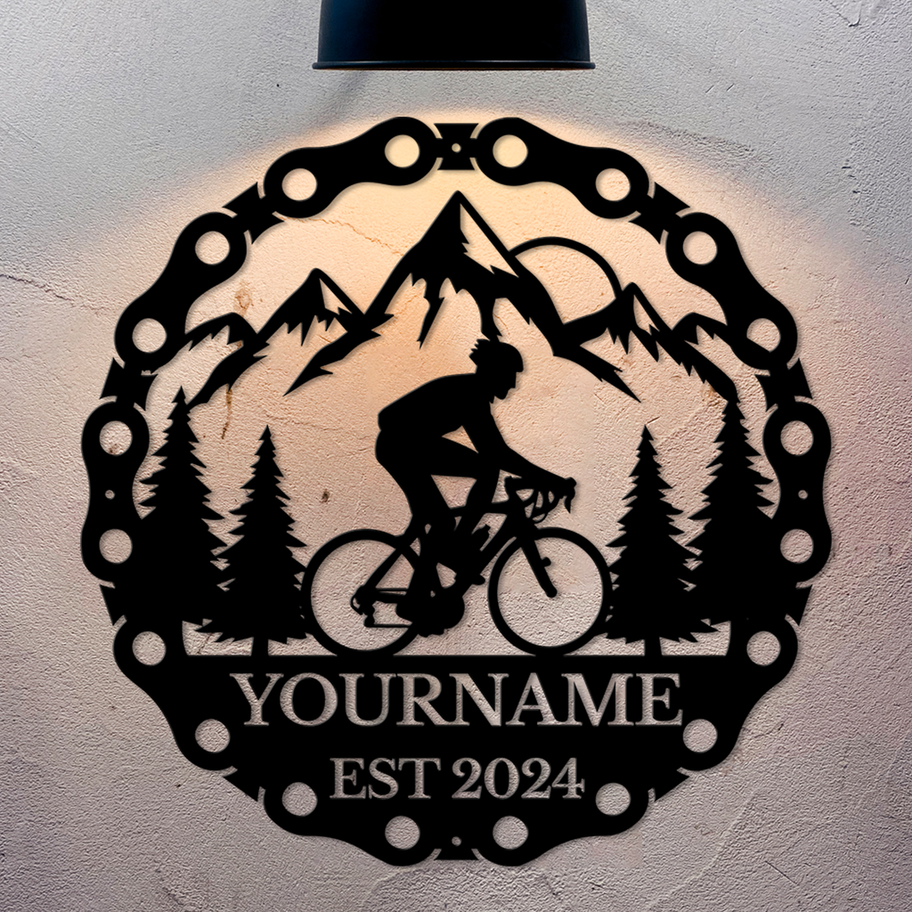 Personalized Cycling Metal Sign – Custom Name Wall Decor