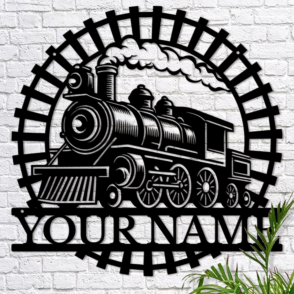 Personalized Train Metal Sign, Custom Text Railroad Wall Decor