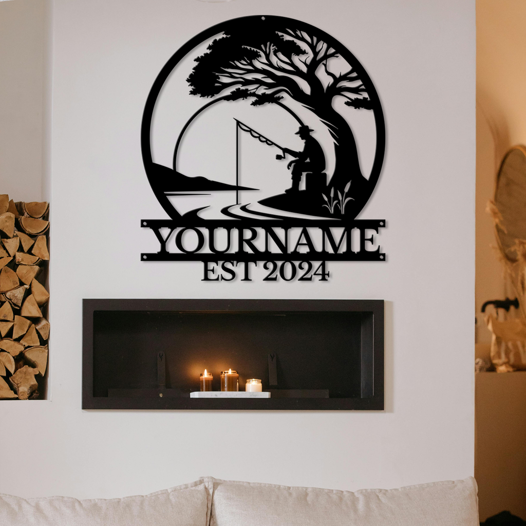 Personalized Fishing Metal Sign – Custom Name Wall Decor