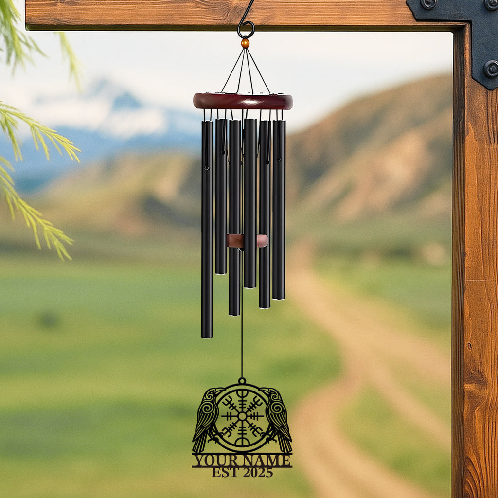 Personalized Viking Raven Compass Wind Chime