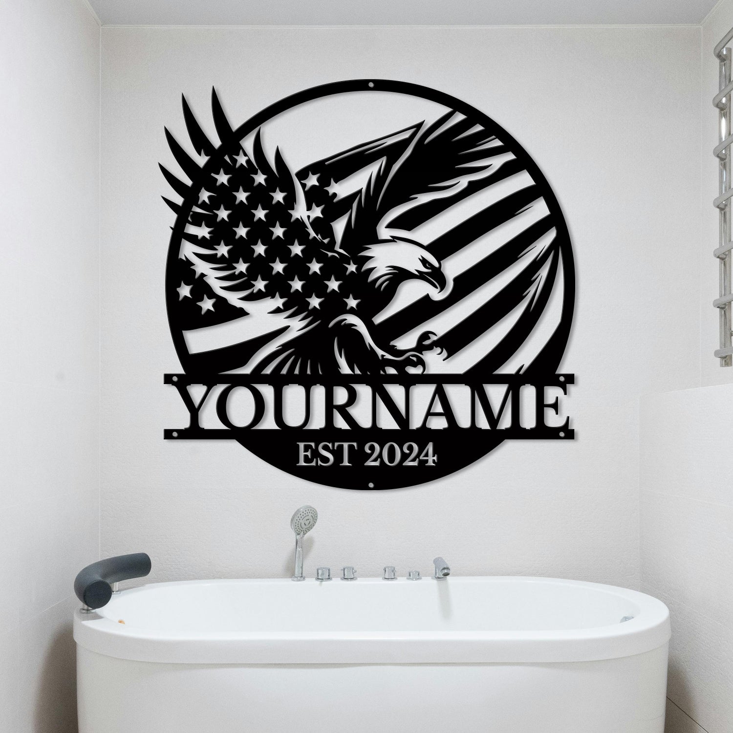 Personalized Eagle Flag Metal Sign – Custom Name Wall Decor