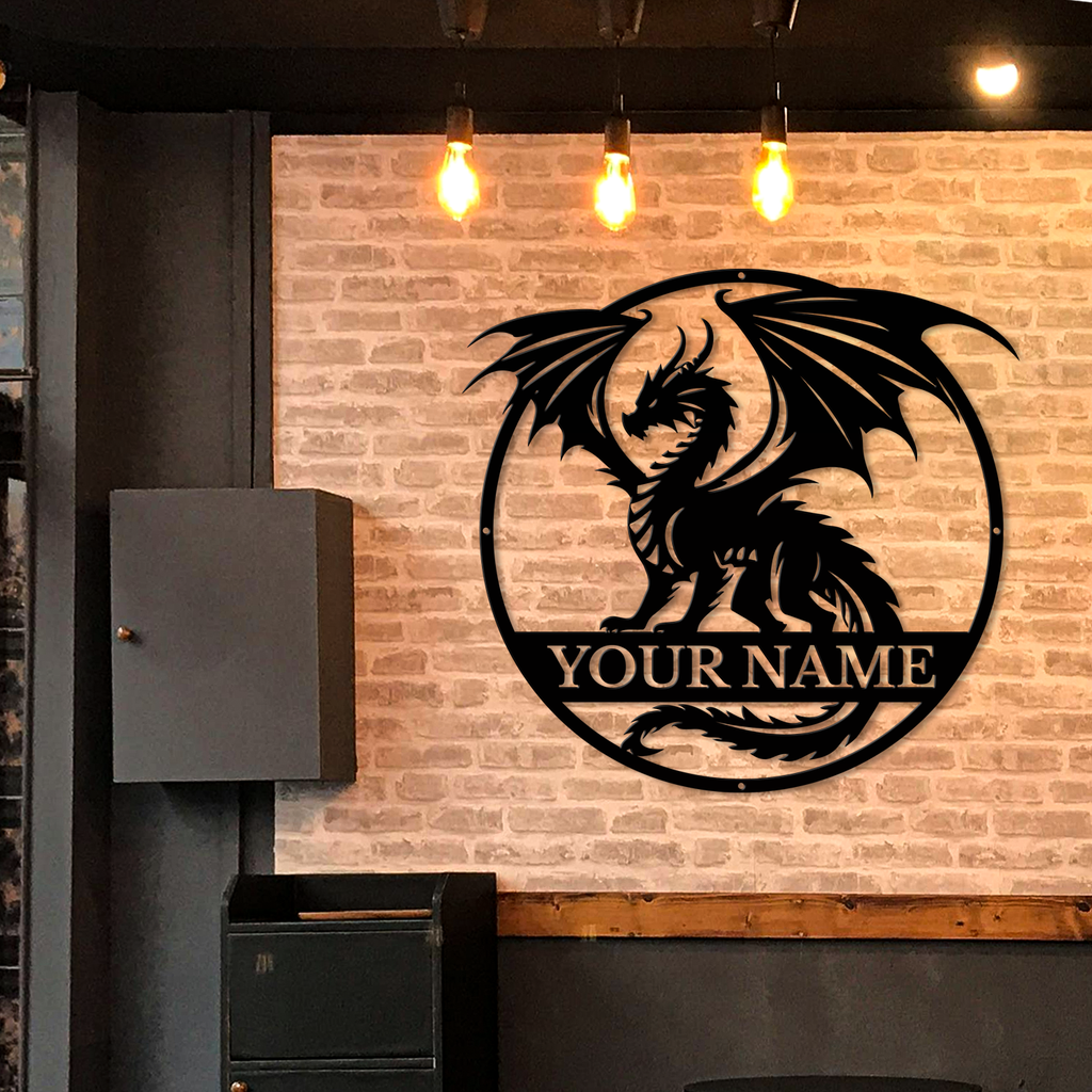 Custom Dragon Metal Sign – Personalized Name Wall Decor