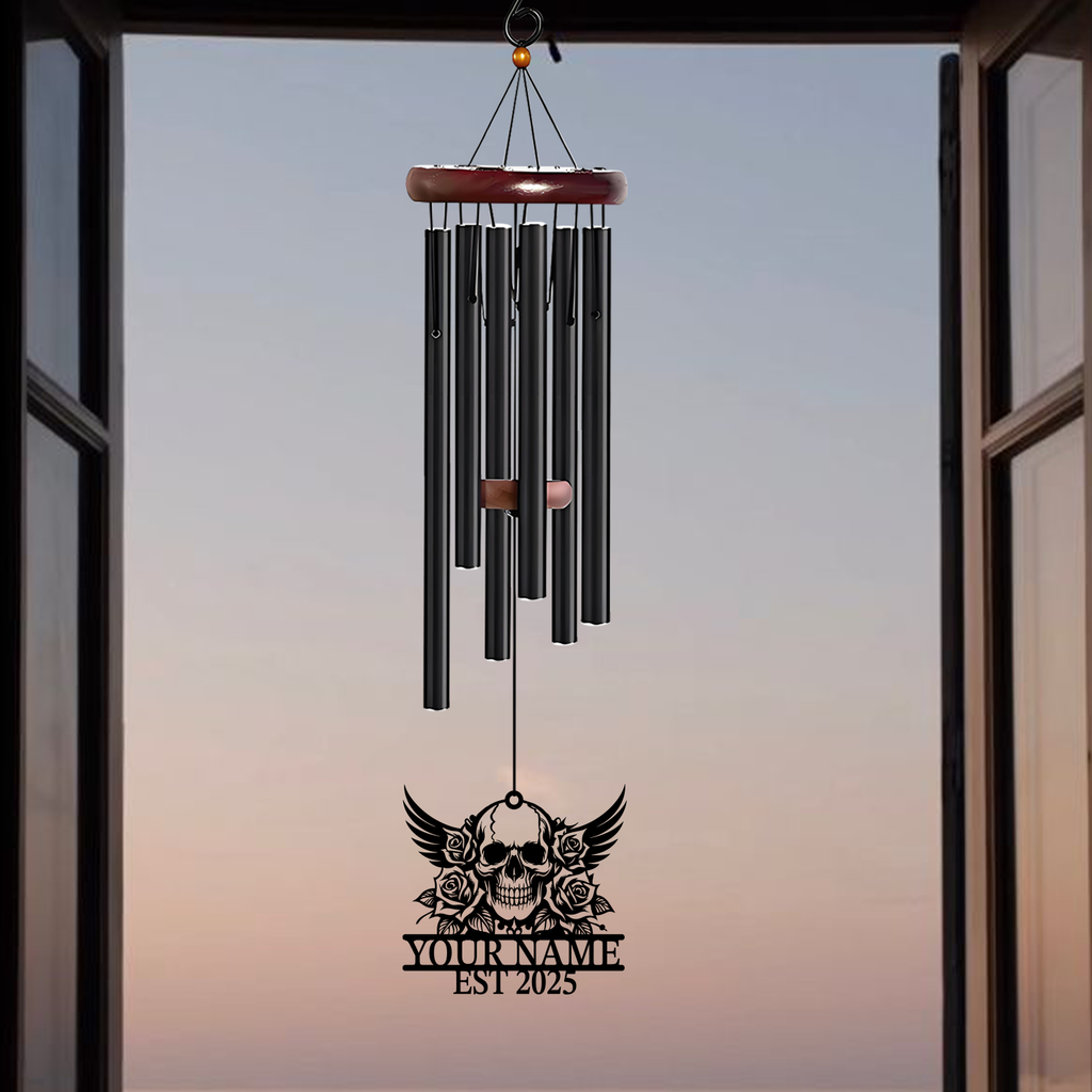 Personalized Skull Rose Wind Chime
