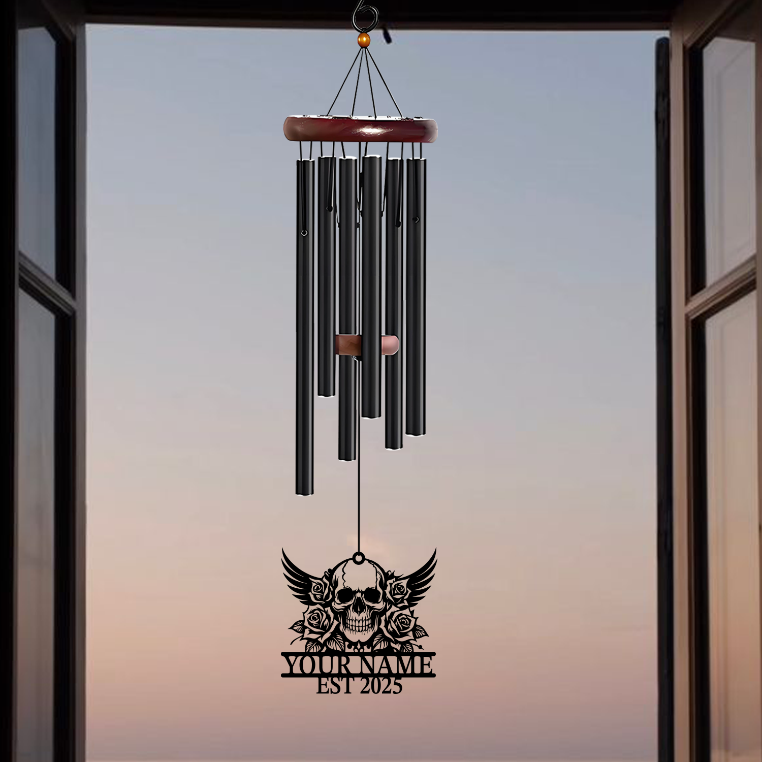 Personalized Skull Rose Wind Chime