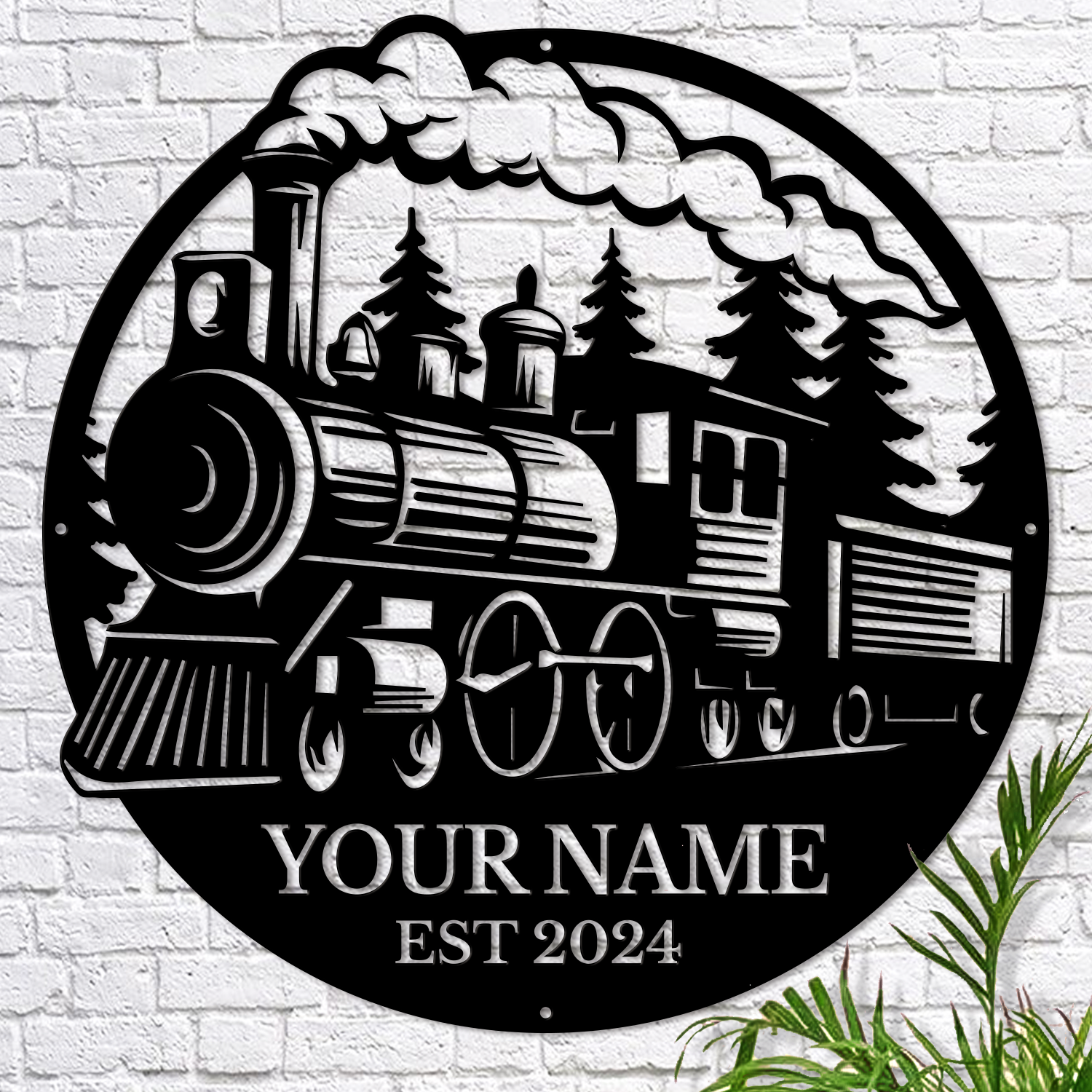 Personalized Steam Train Metal Sign, Custom Text Railroad Wall Decor