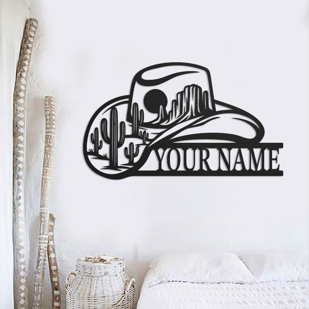 Personalized Cowboy Hat Metal Sign, Custom Text Western Wall Decor