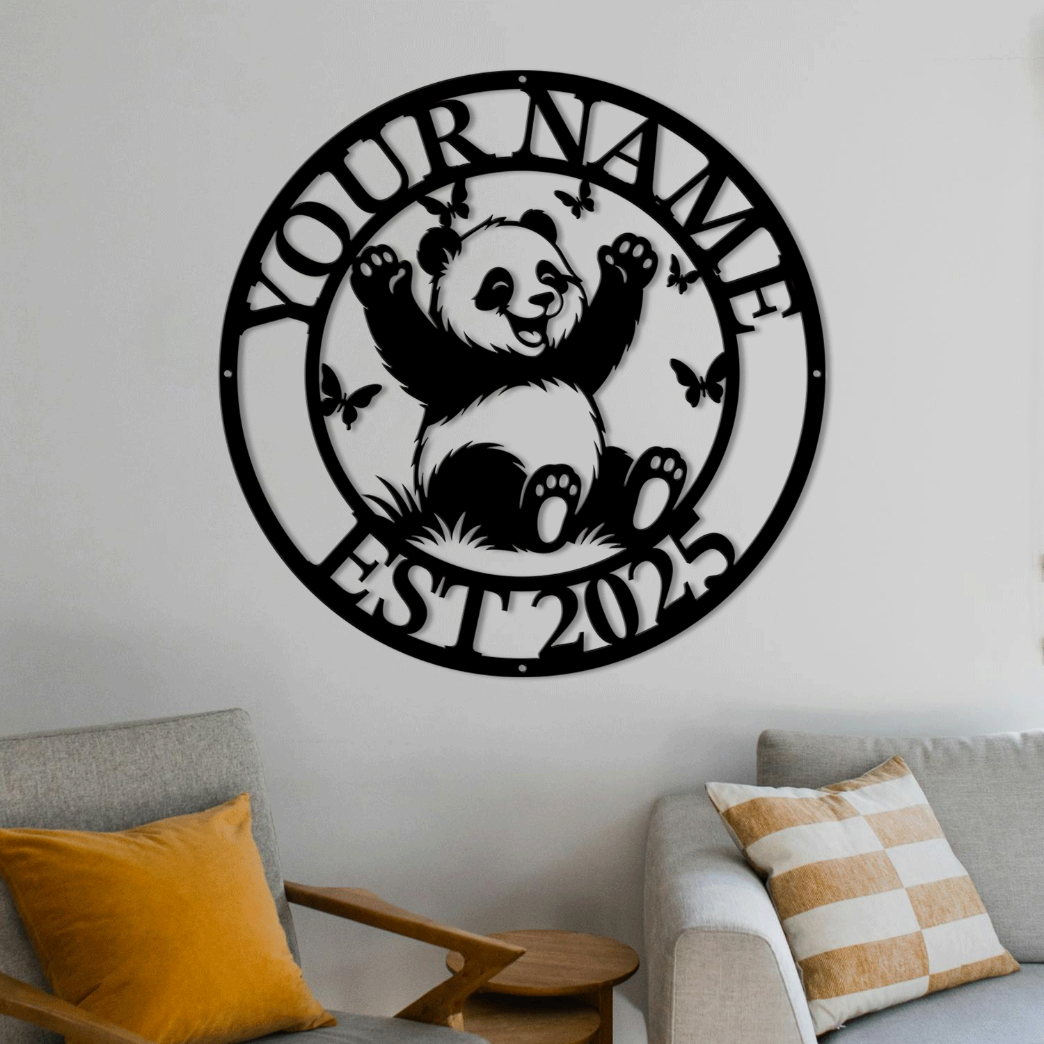 Personalized Panda Metal Sign – Custom Name Wall Decor