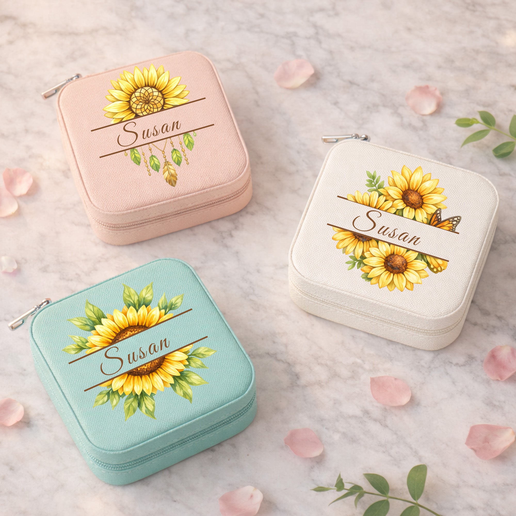 Personalized Sunflower Jewelry Box for Her