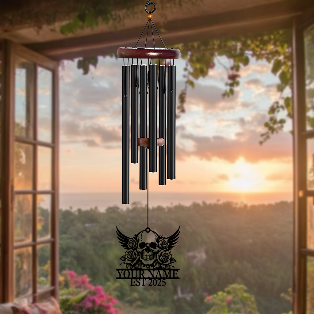 Personalized Skull Rose Wind Chime
