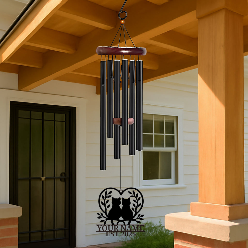 Personalized Two Cats Heart Wind Chime