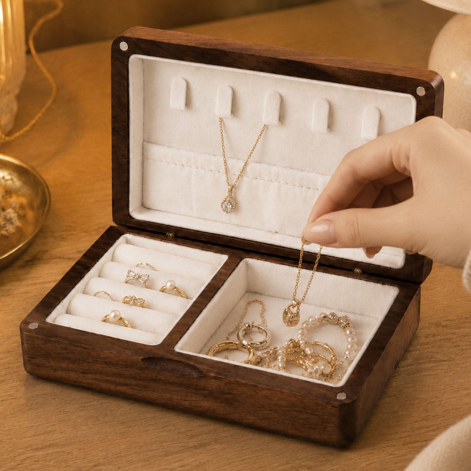 Personalized Birth Flower Wooden Jewelry Box with Custom Name