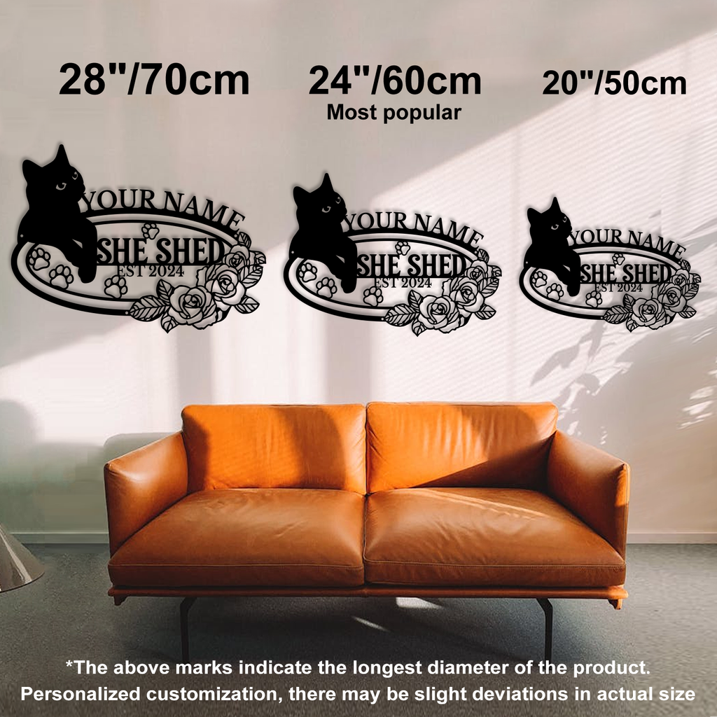 Personalized Cat She Shed Metal Sign, Custom Text Floral Wall Decor