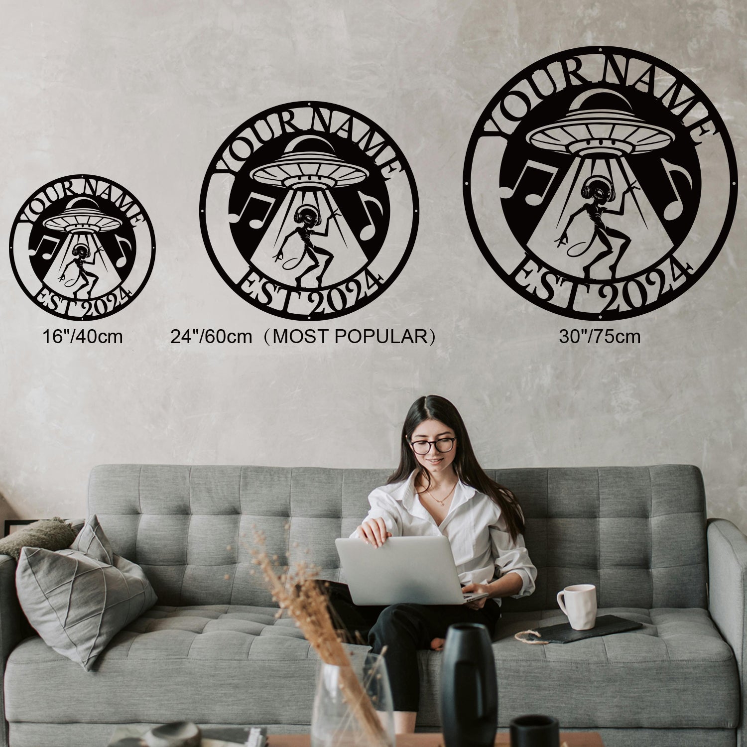 Personalized Alien UFO Music Metal Sign – Custom Name Wall Decor