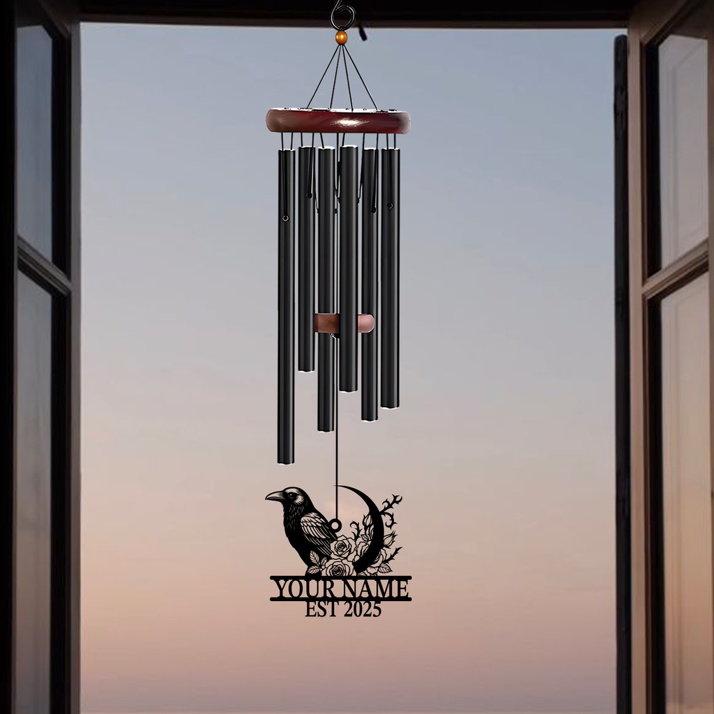 Personalized Raven Moon Rose Wind Chime