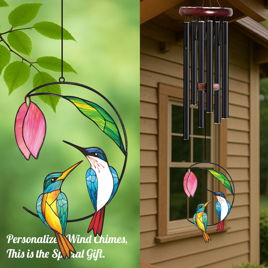 Twin Hummingbird Pink Flower Wind Chime – Style Wind 363