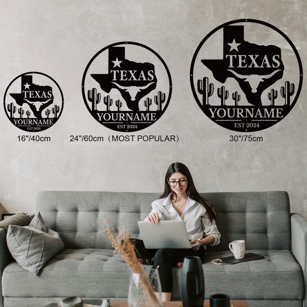 Personalized Texas Metal Sign – Custom Name Wall Decor