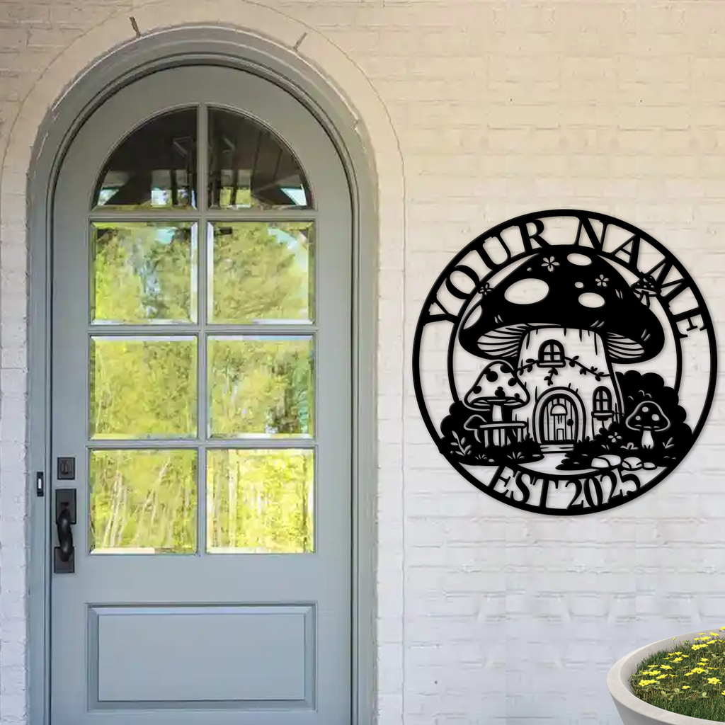 Personalized Mushroom House Metal Sign