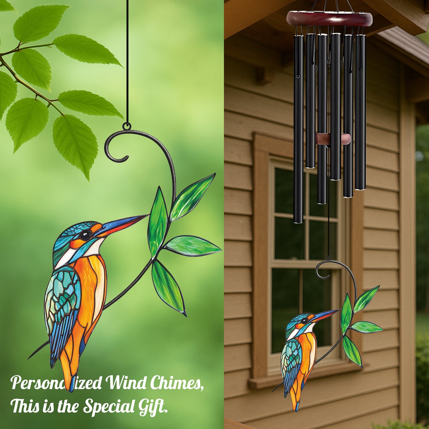 Colorful Kingfisher Bird Leaf Wind Chime – Style Wind 371