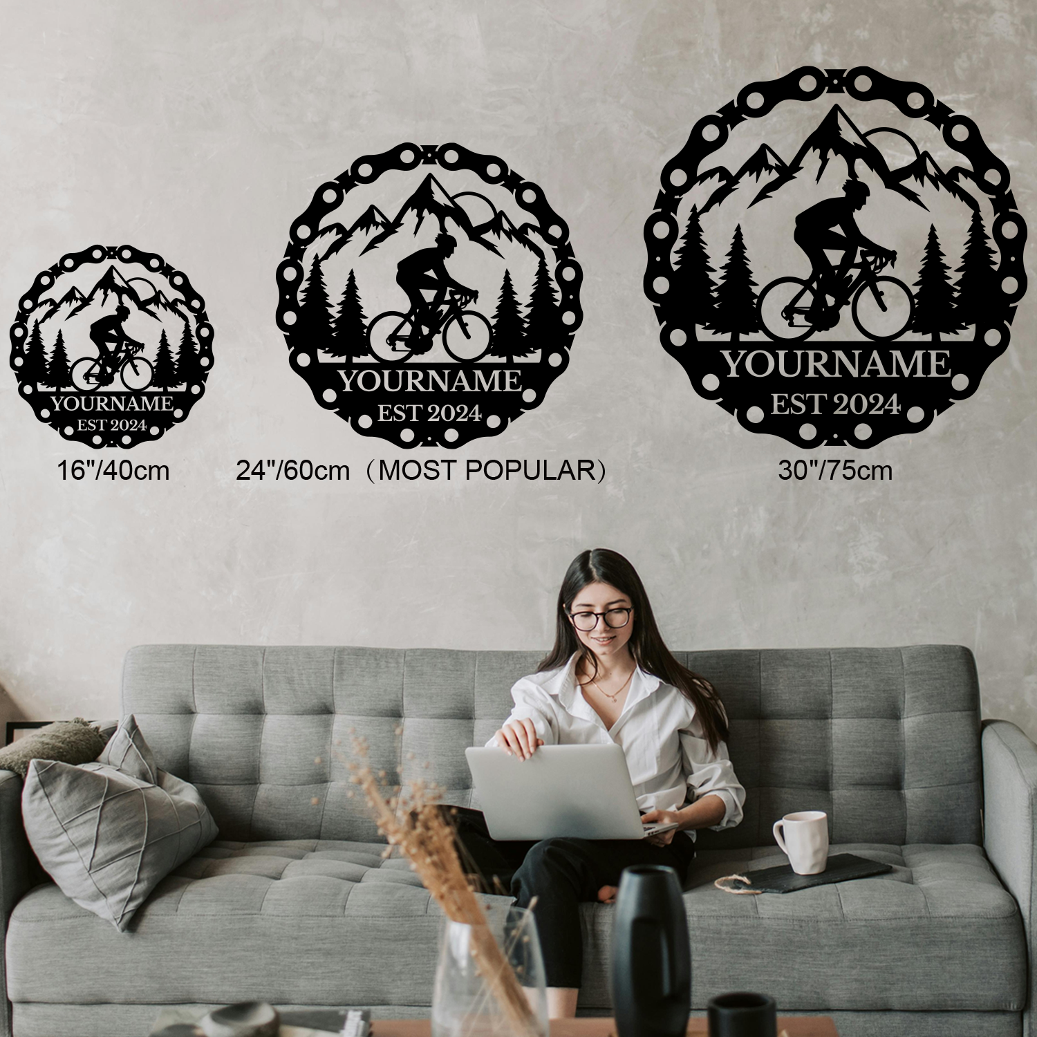 Personalized Cycling Metal Sign – Custom Name Wall Decor