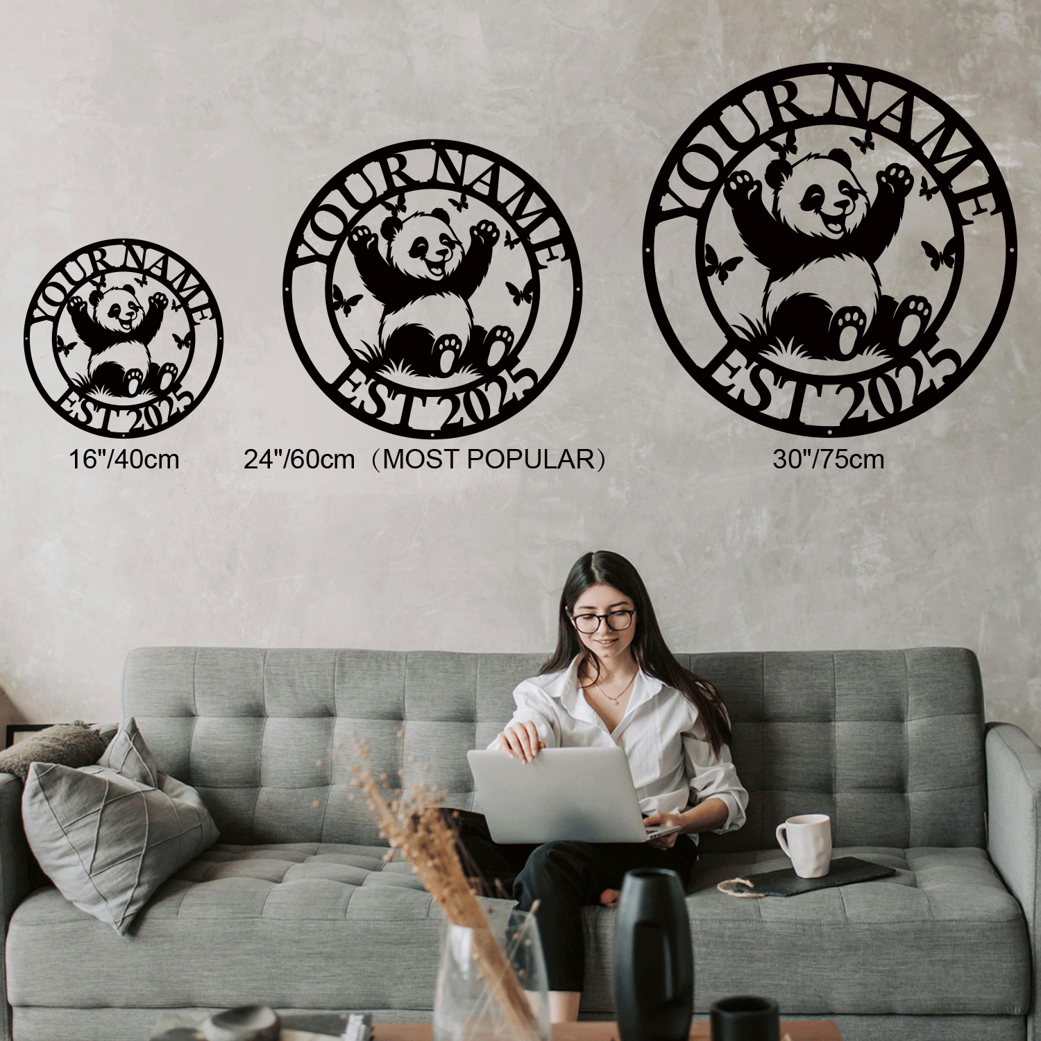 Personalized Panda Metal Sign – Custom Name Wall Decor