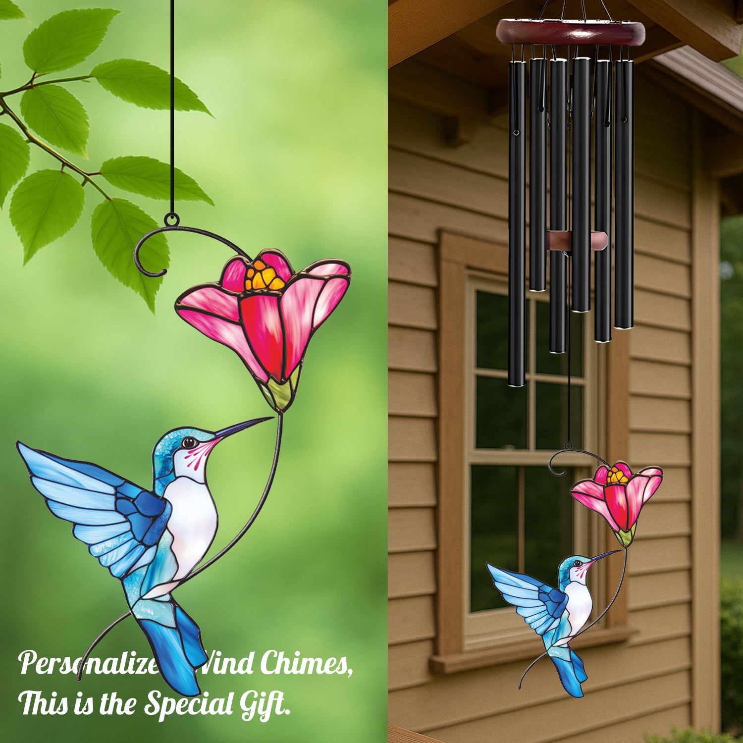 Blue Hummingbird Pink Flower Wind Chime – Style Wind 368