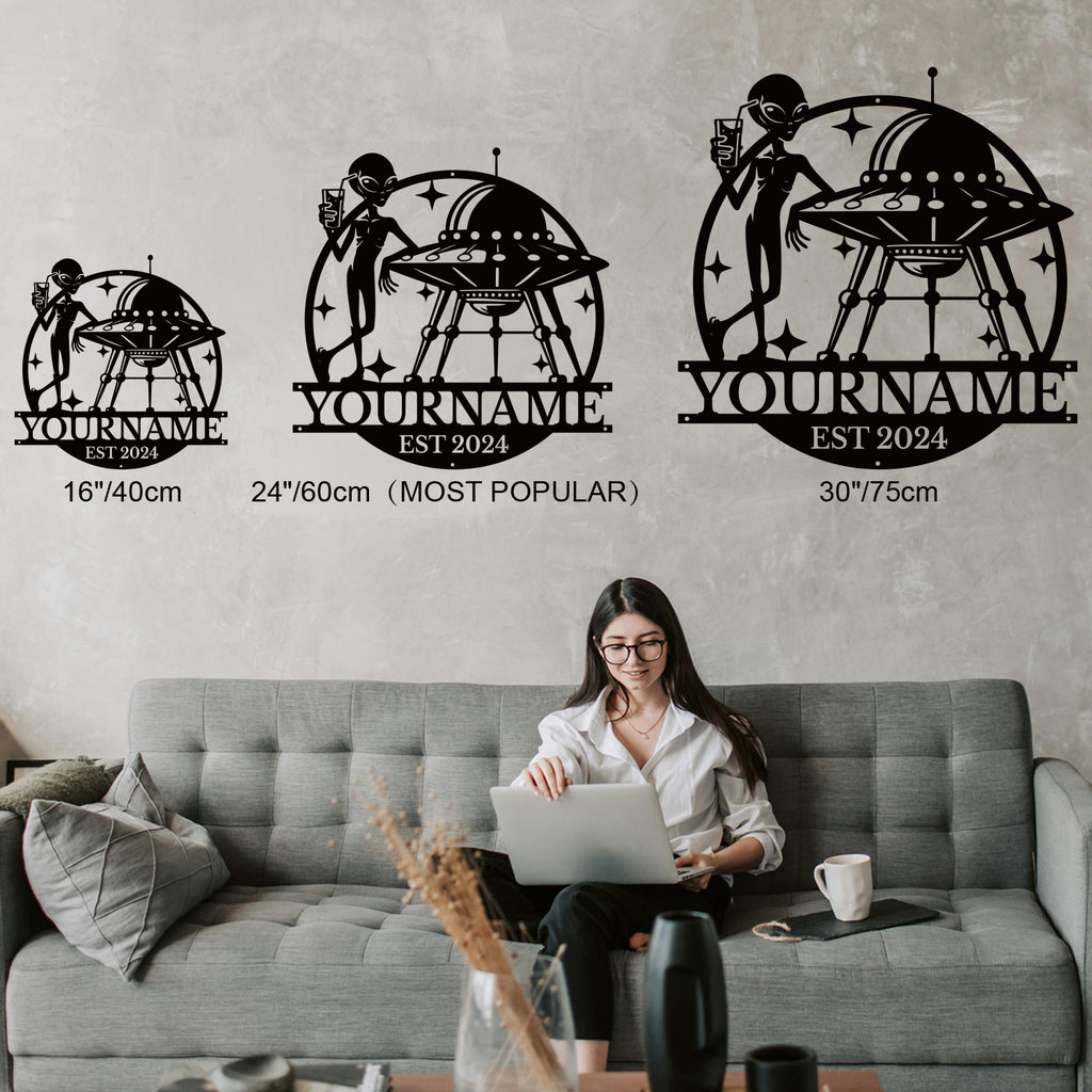 Personalized Alien UFO Metal Sign – Custom Name Wall Decor