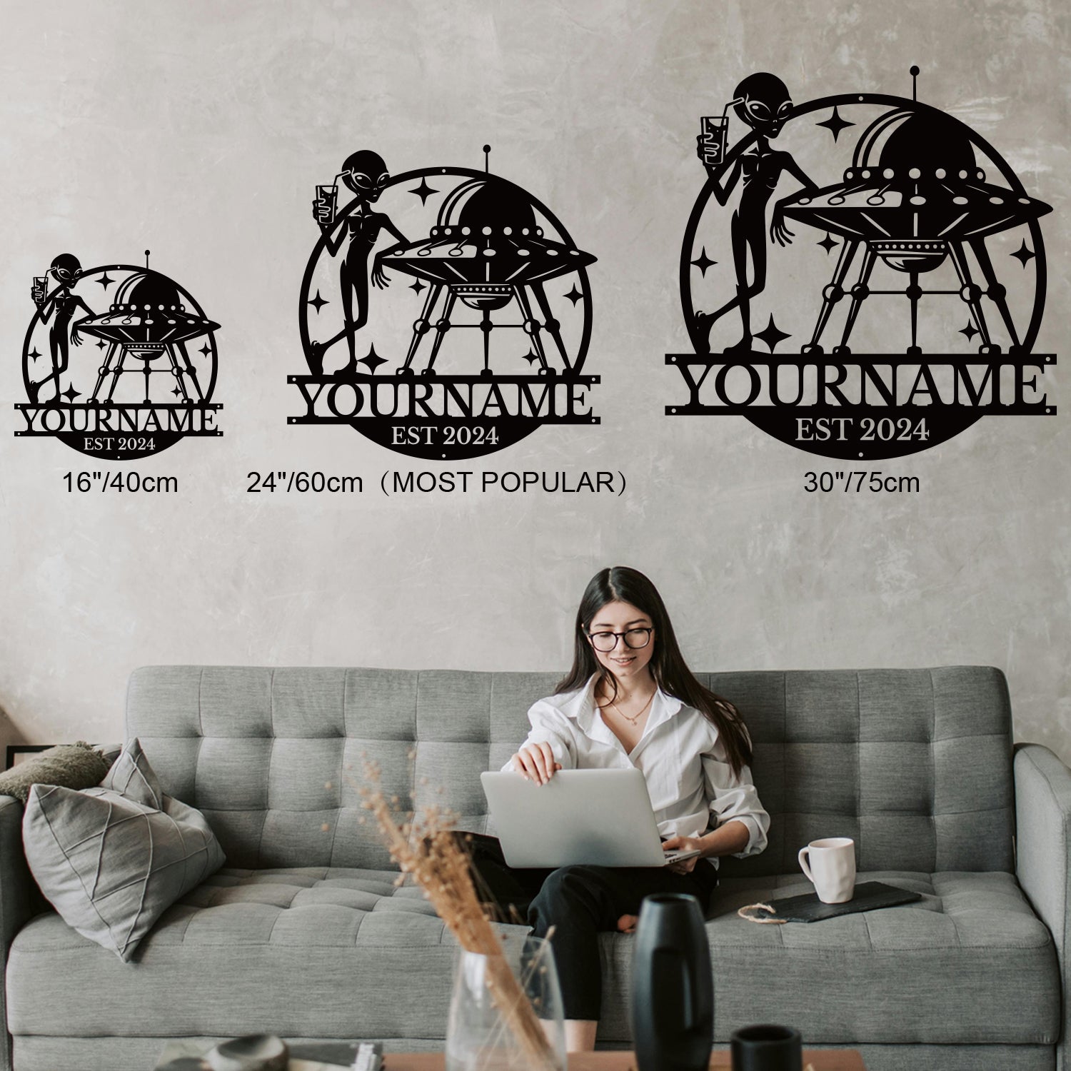 Personalized Alien UFO Metal Sign – Custom Name Wall Decor