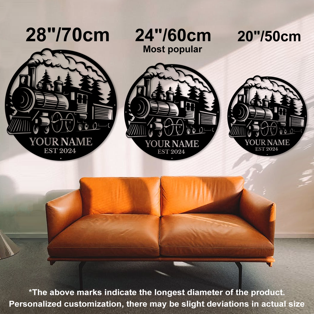 Personalized Steam Train Metal Sign, Custom Text Railroad Wall Decor