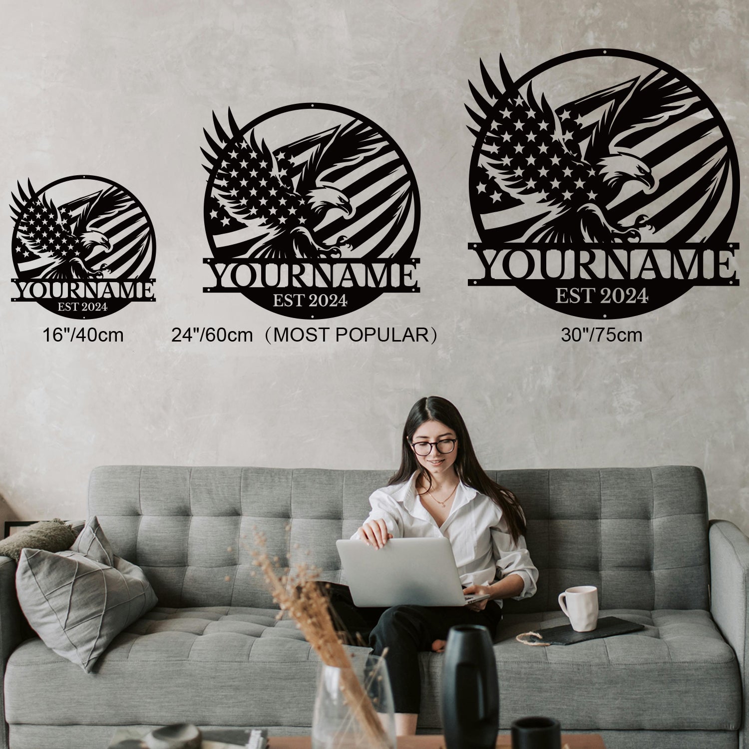 Personalized Eagle Flag Metal Sign – Custom Name Wall Decor