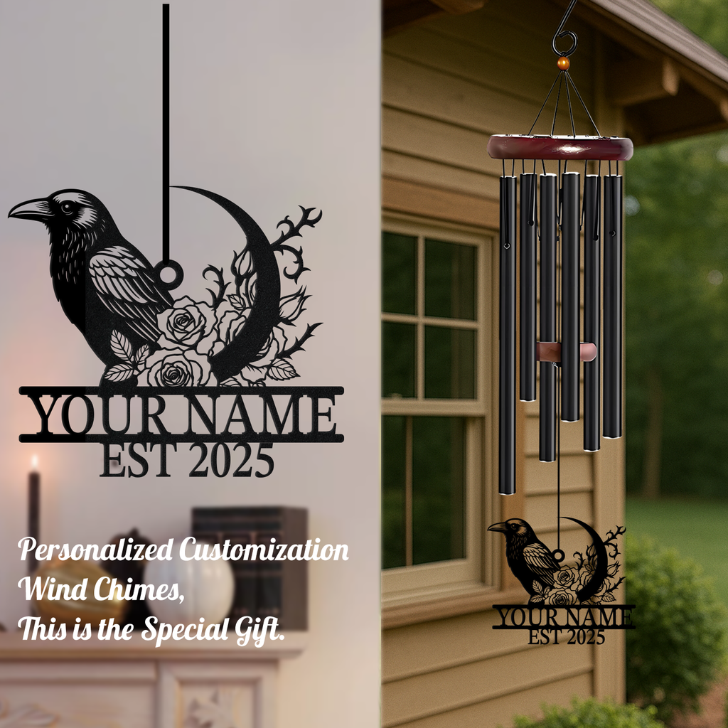 Personalized Raven Moon Rose Wind Chime