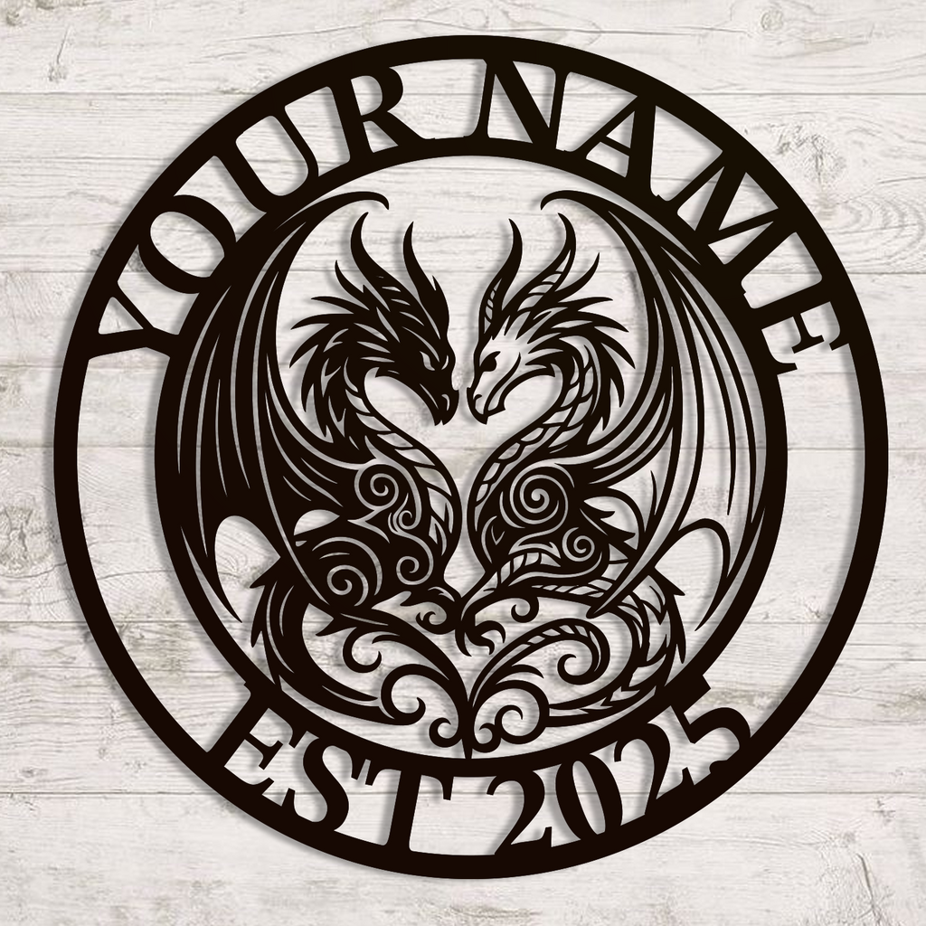 Personalized Double Dragon Metal Sign – Custom Name Wall Decor