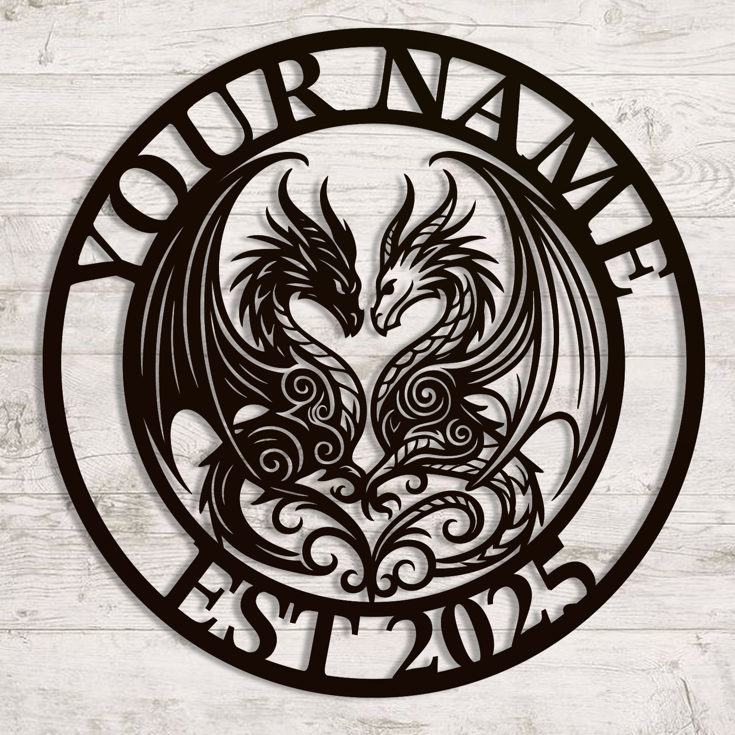 Personalized Double Dragon Metal Sign – Custom Name Wall Decor