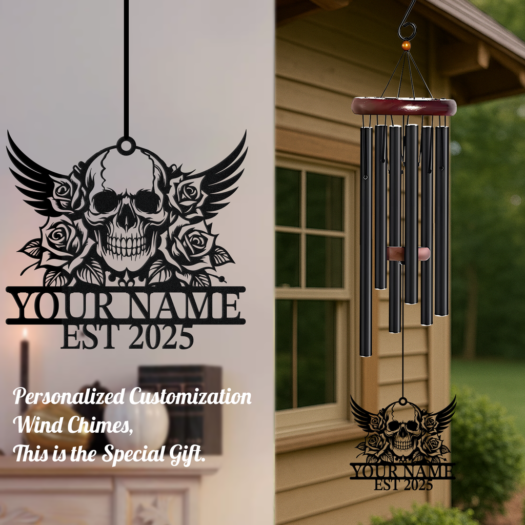 Personalized Skull Rose Wind Chime